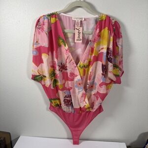 NWT FLYING TOMATO Sz SM Pink floral chiffon puff sleeve bodysuit T1